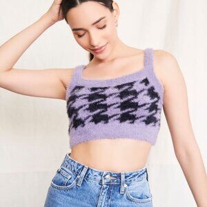 Forever 21 Y2K Women Eyelash Fuzzy Cropped Cami Tank Top Lavender‎ Purple Medium